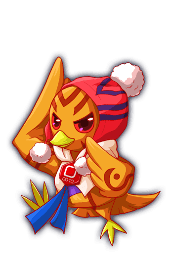 alternate_costume, beak, bird_legs, bird_tail, bird_wings, blue_ribbon, blue_stripes, brett_(crash_fever)