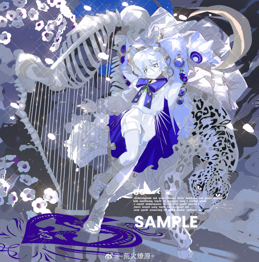 1boy, absurdres, ankle_socks, blue_bow, blue_bowtie, bow, bowtie, center_frills