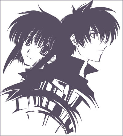 1boy, 1girl, back-to-back, black_hair, brother_and_sister, cowlick, fire_emblem, fire_emblem:_genealogy_of_the_holy_war