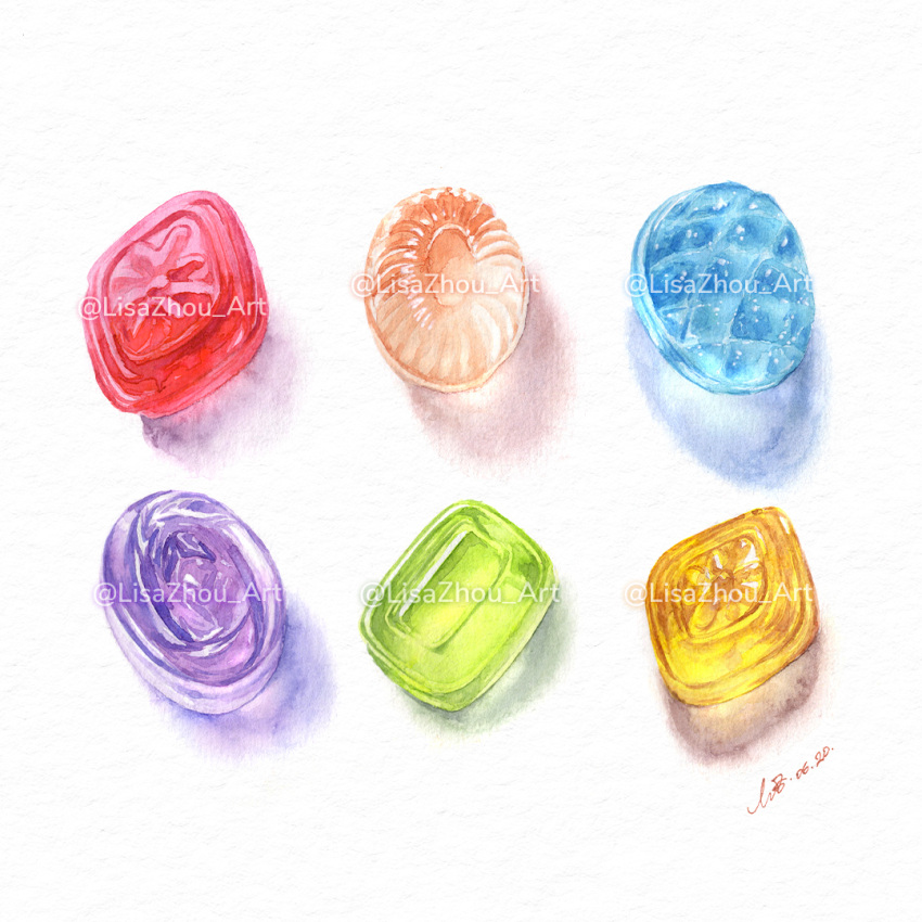 artist_name, candy, food, food_focus, lisazhou_art, no_humans, original, painting_(medium)