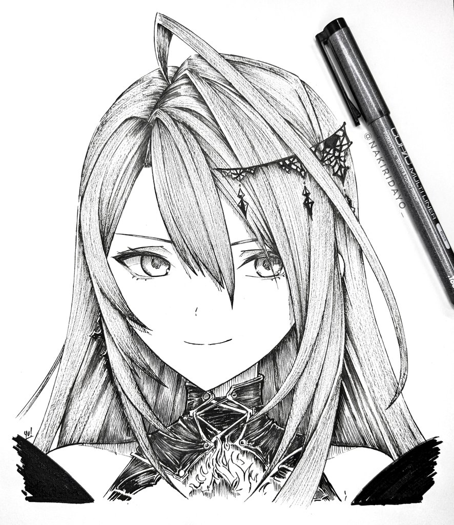 1girl, ahoge, art_tools_in_frame, bare_shoulders, closed_mouth, commentary, completion_time, cropped_shoulders
