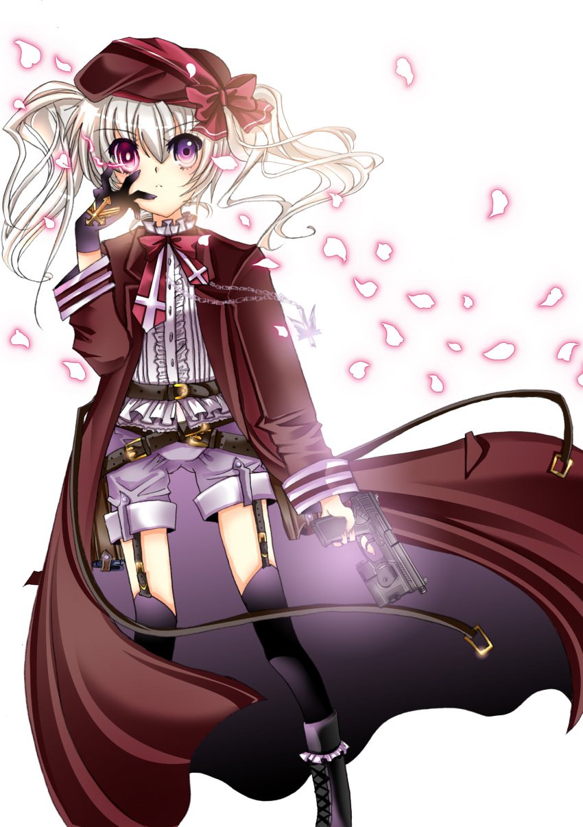 bow, cape, gloves, hat, highres, original, sakayaki_yuuya, solo, thigh-highs, thighhighs, white_hair