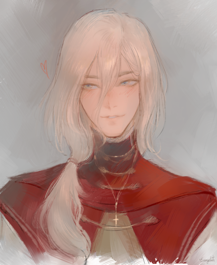 1boy, bishounen, blonde_hair, blue_eyes, blush, coat, cropped_torso, cross