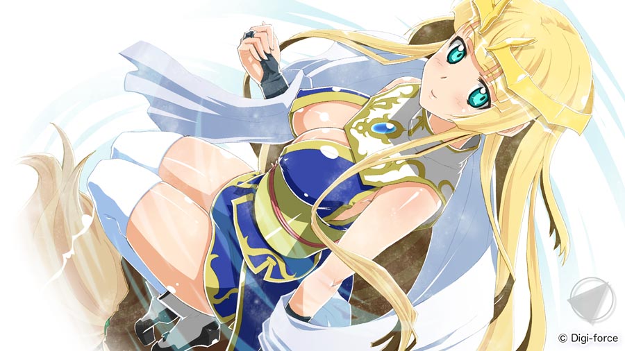 bridal_gauntlets, circlet, fantasy, kimura_tatsuki, long_hair, original, solo, thigh-highs