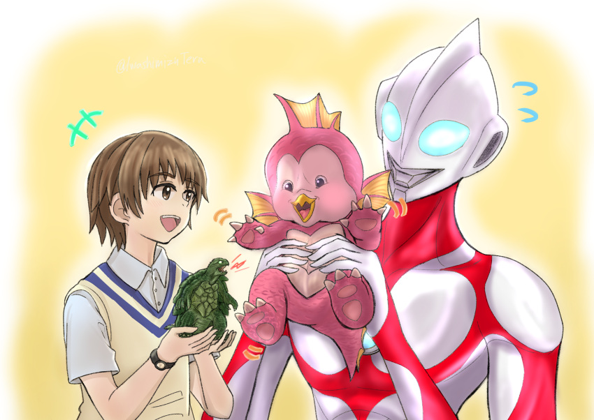 1boy, absurdres, baby_gamera, blue_eyes, boko_(rebirth), character_request, color_timer, compound_eyes