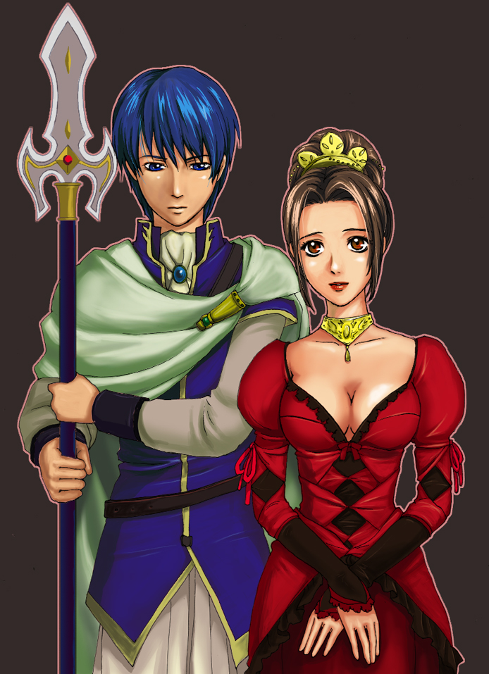altenna, breasts, brown_eyes, brown_hair, cleavage, dress, fin, finn_(fire_emblem)