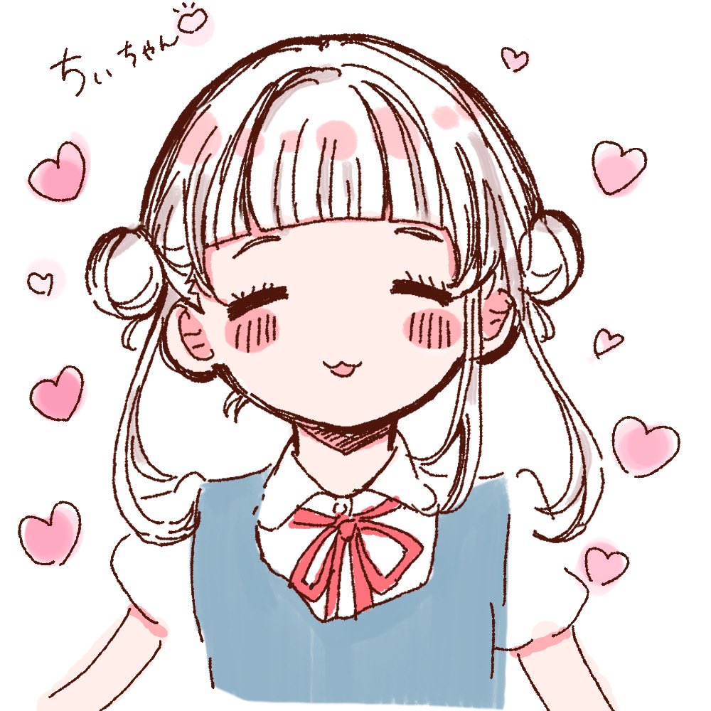 1girl, :3, arashi_chisato, blue_dress, blunt_bangs, blush_stickers, closed_eyes, collared_shirt