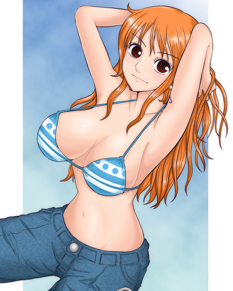 breasts, brown_eyes, hamu_agaki, large_breasts, long_hair, nami, one_piece, orange_hair