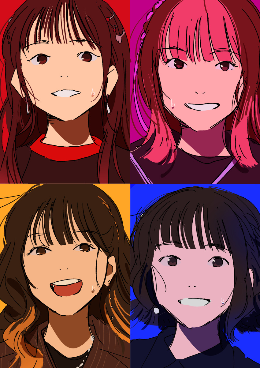 4girls, :d, absurdres, animification, aoyama_yoshino, bad_id, bad_twitter_id, black_shirt