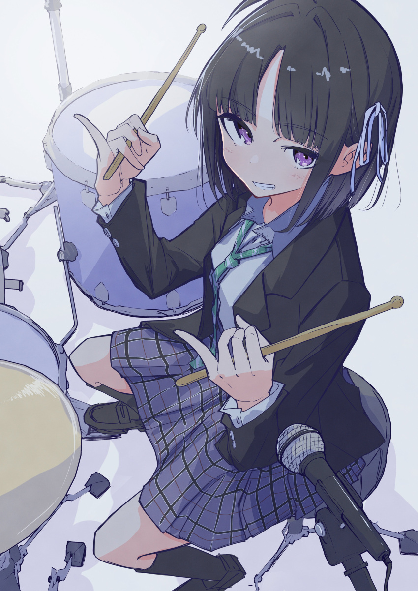 1girl, absurdres, ahoge, aomoringo, awa_subaru, black_footwear, black_jacket, black_socks