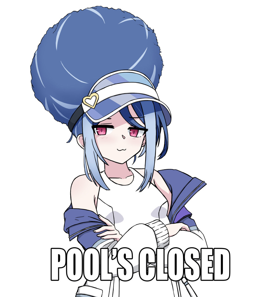 1girl, :3, absurdres, afro, alternate_hairstyle, blue_archive, blue_hair, commentary