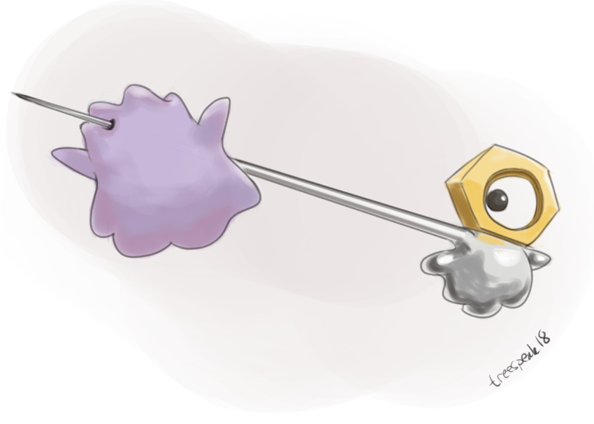 colored_skin, ditto, dryadese_(artist), impaled, liquid_metal, meltan, no_humans, pokemon