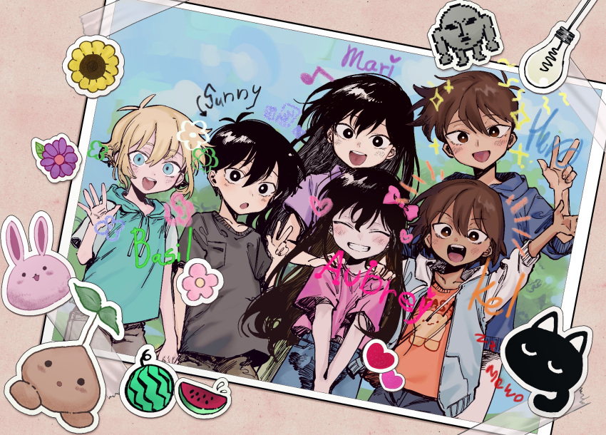 2girls, 3boys, basil_(headspace)_(omori), basil_(omori), black_eyes, black_hair, blonde_hair, blue_eyes