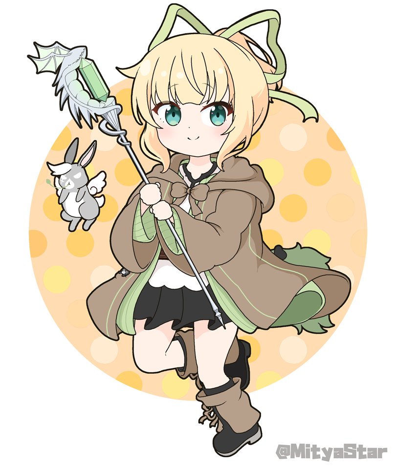 1girl, animal, black_footwear, black_skirt, blonde_hair, blush, boots, brown_background
