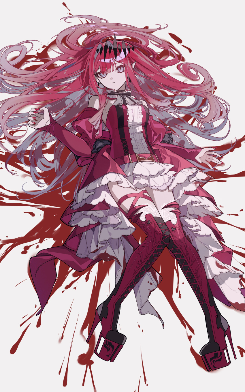 1girl, absurdres, baobhan_sith_(fate), baobhan_sith_(first_ascension)_(fate), bare_shoulders, blood, blood_on_clothes, blood_splatter