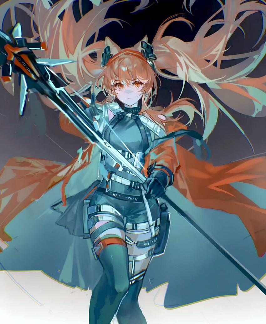 1girl, angelina_(arknights), animal_ears, arknights, coat, fox_ears, fox_girl, gloves