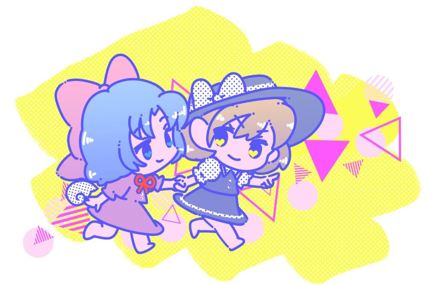 2girls, angel_wings, barefoot, black_hat, black_skirt, black_vest, blonde_hair, blue_eyes