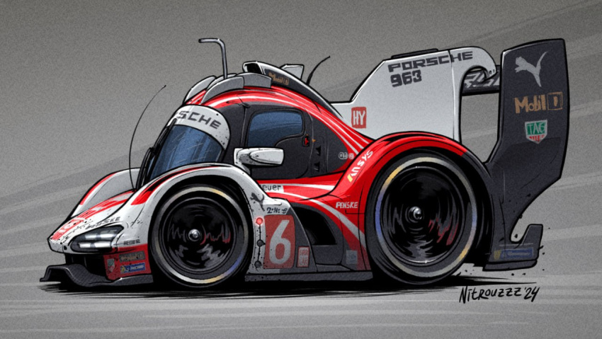 2024, artist_name, car, english_commentary, from_side, grey_background, le_mans_prototype, michelin