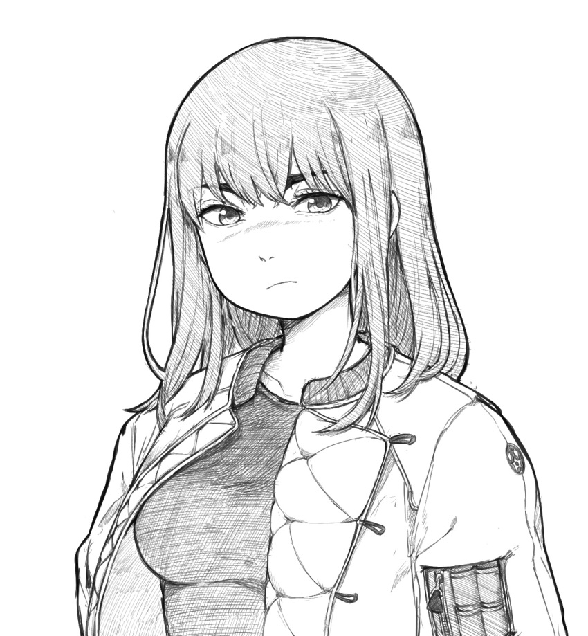 breasts, frown, highres, jacket, kiruko_(tengoku_daimakyou), long_hair, looking_at_viewer, medium_breasts