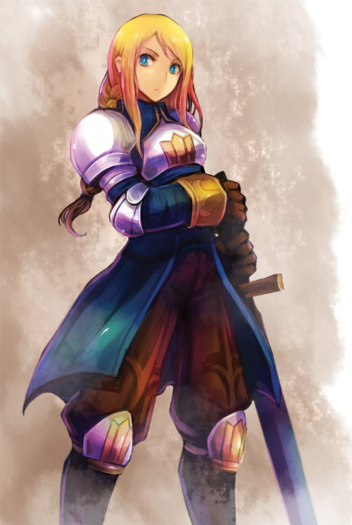 armor, blonde_hair, blue_eyes, braid, final_fantasy, final_fantasy_tactics, hands_on_hilt, kara_(color)
