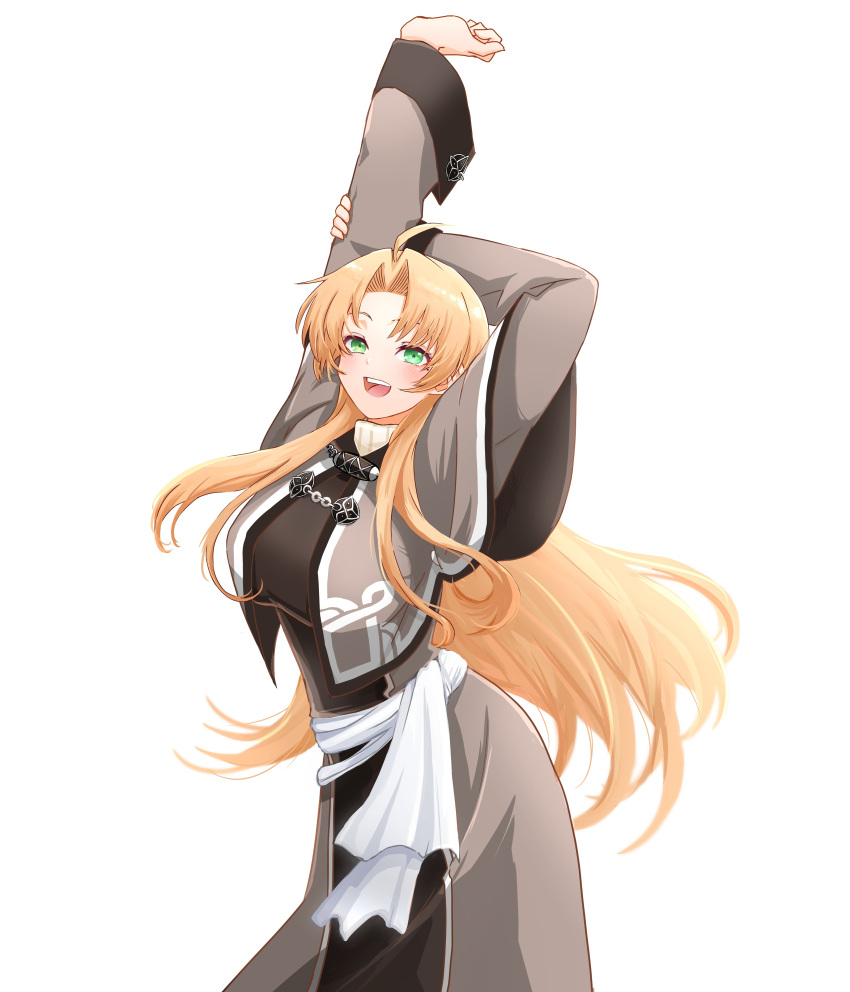 1girl, absurdres, ahoge, blonde_hair, breasts, genderswap, genderswap_(mtf), green_eyes
