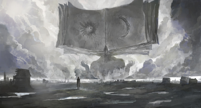 1other, book, book_head, building, clouds, cloudy_sky, coat, collarbone