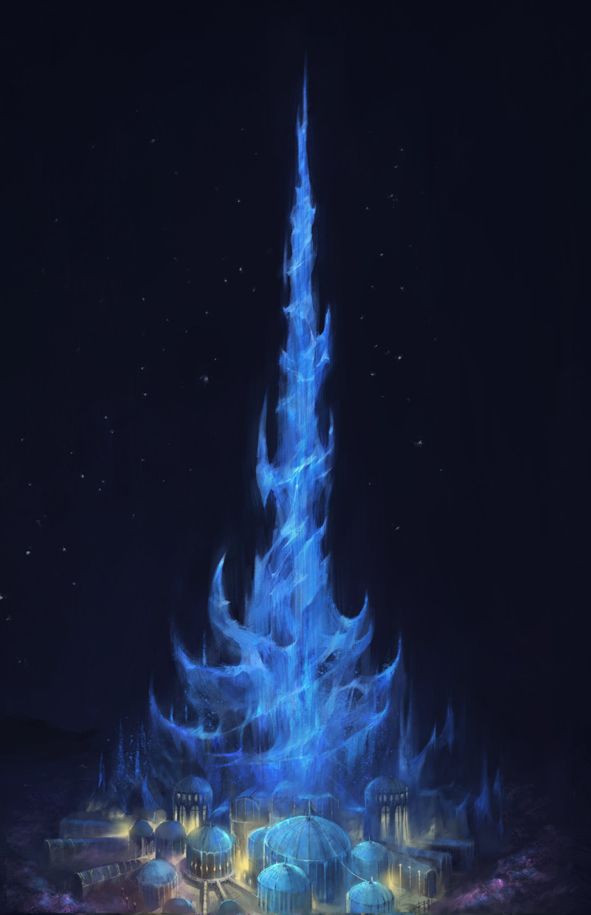 absurdres, arizdigitalart, crystal_tower_(ff14), final_fantasy, final_fantasy_xiv, highres, night, night_sky, no_humans, outdoors, scenery, sky, star_(sky), starry_sky, tower