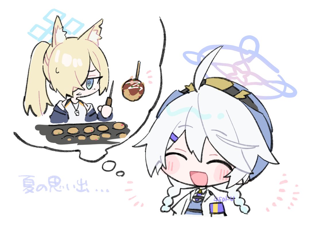 2girls, 48okku, ahoge, animal_ear_fluff, animal_ears, blonde_hair, blue_archive, blue_eyes