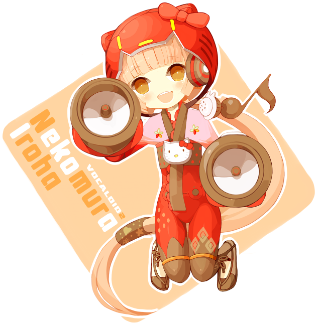 brown_eyes, happy, hello_kitty, long_hair, music, nekomura_iroha, pink, pink_hair