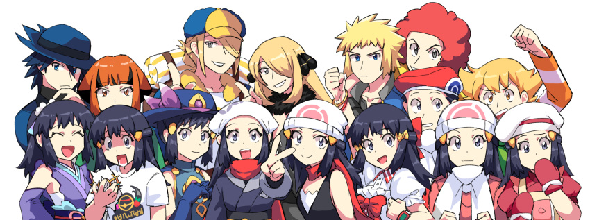 6+boys, 6+girls, :d, afro, akari_(pokemon), arc_phone, barry_(pokemon), beanie