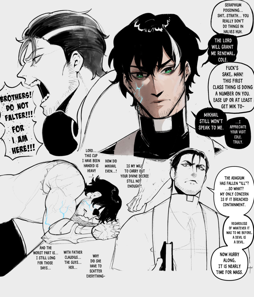 1boy, aged_up, bags_under_eyes, beard_stubble, biceps, black_hair, bloodlight_(nyantcha), book