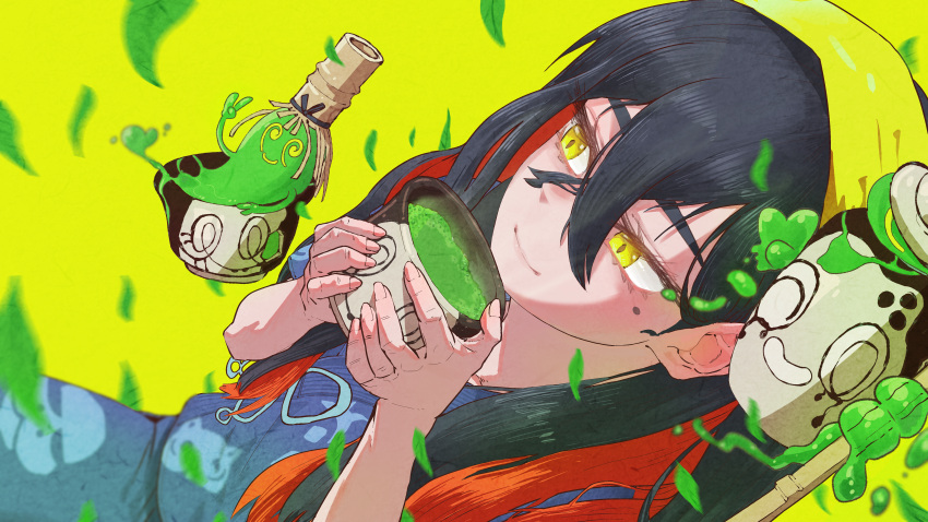 02milos02, 1girl, absurdres, black_hair, blue_shirt, blue_shorts, carmine_(pokemon), closed_mouth