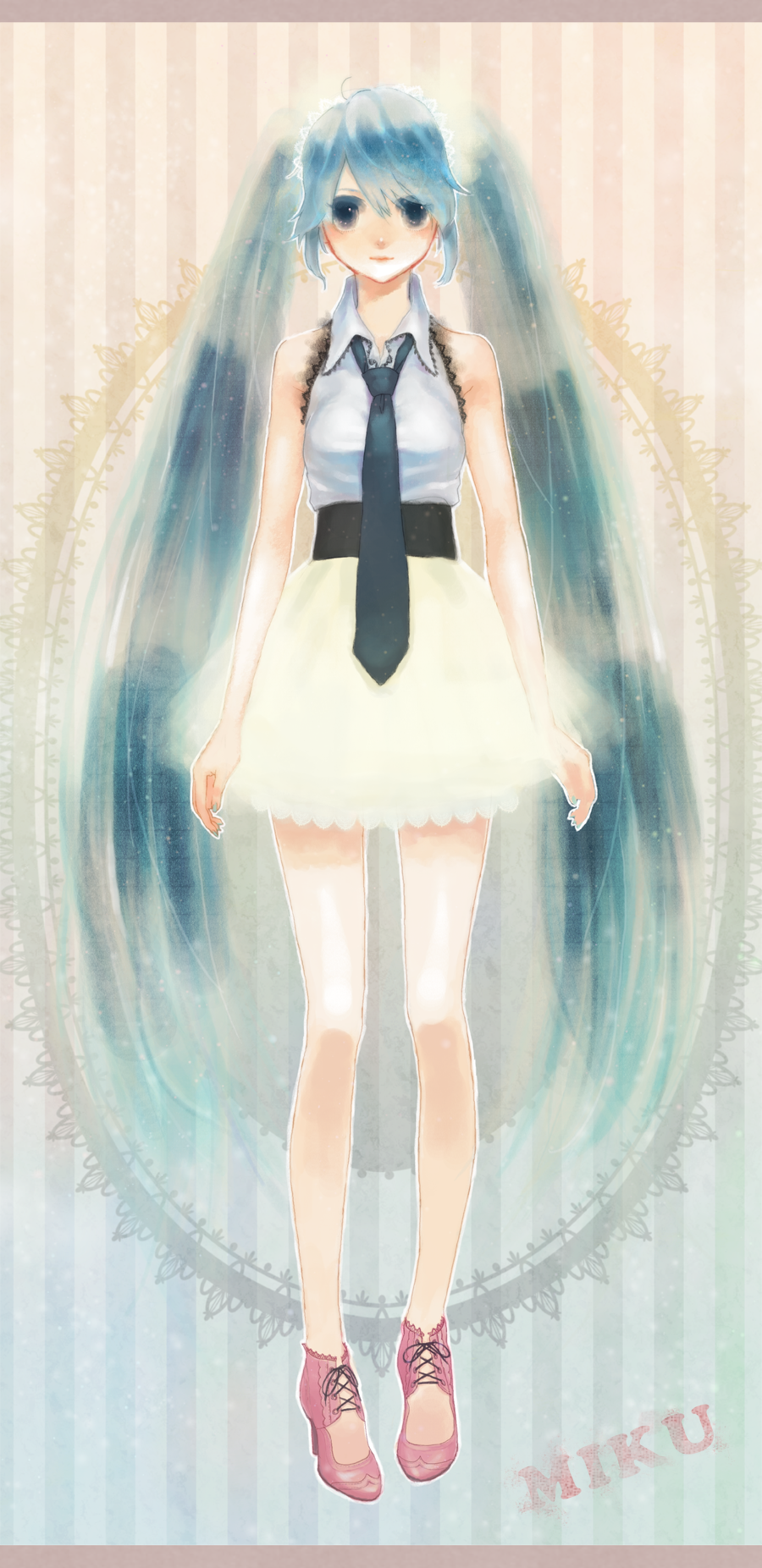 aqua_eyes, aqua_hair, hatsune_miku, high_heels, highres, legs, long_hair, necktie