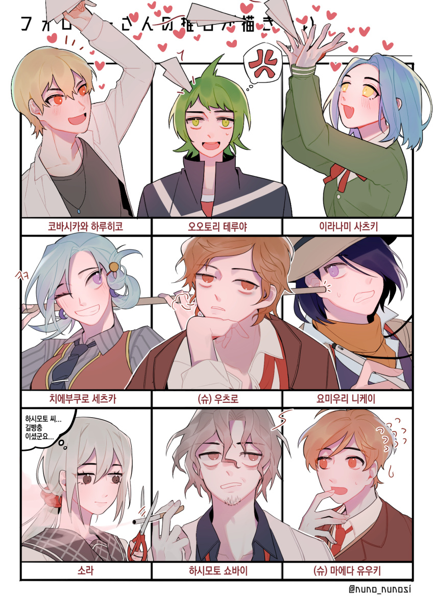 3girls, 6+boys, ^^^, ahoge, alternate_costume, anger_vein, annoyed, arm_up