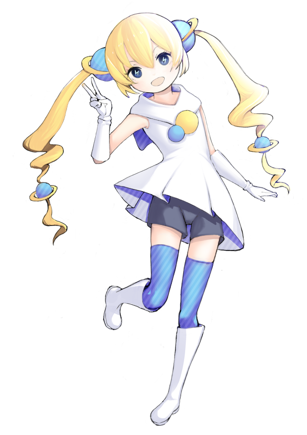 1girl, :d, akahara_tyun, akuukan_koneru, black_shorts, blonde_hair, blue_eyes, blue_thighhighs