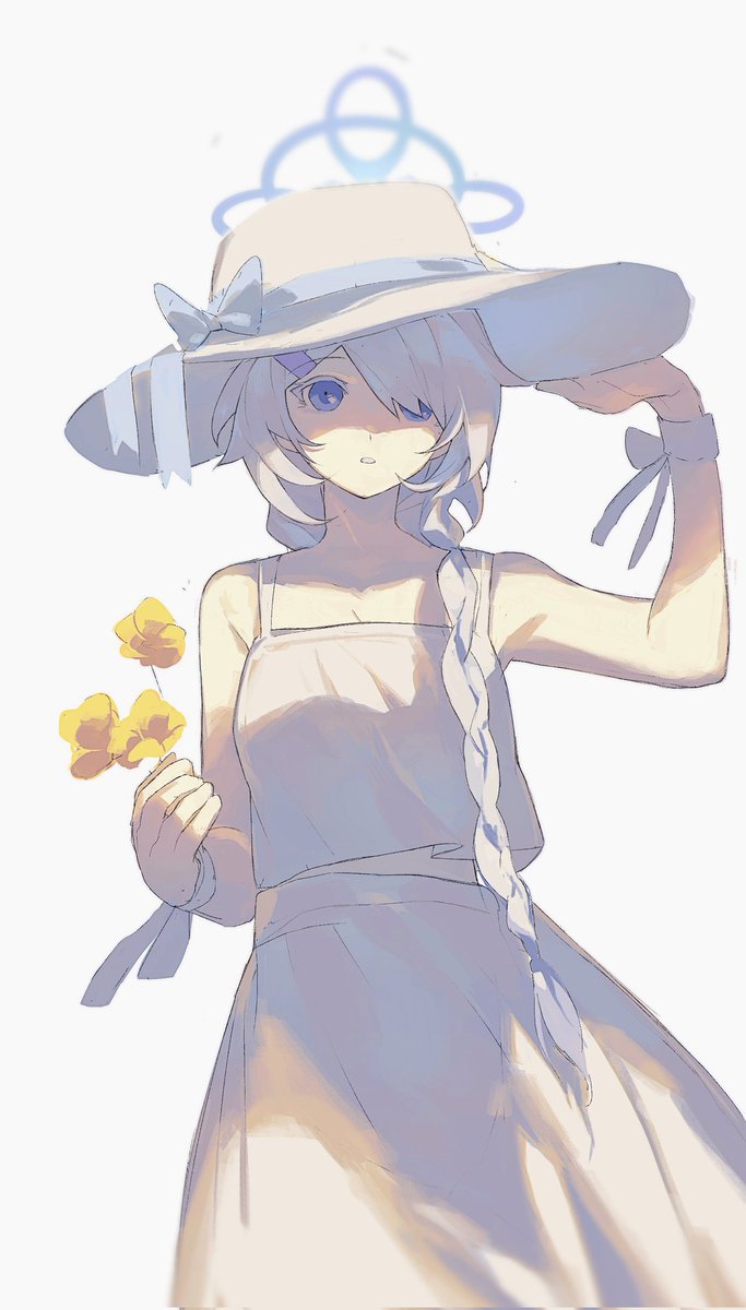 1girl, blue_archive, blue_eyes, bow, braid, carnivalaki, flower, hair_ornament
