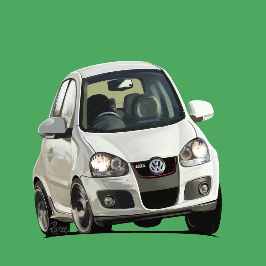 artist_name, car, chibi, english_commentary, green_background, highres, motion_blur, motor_vehicle