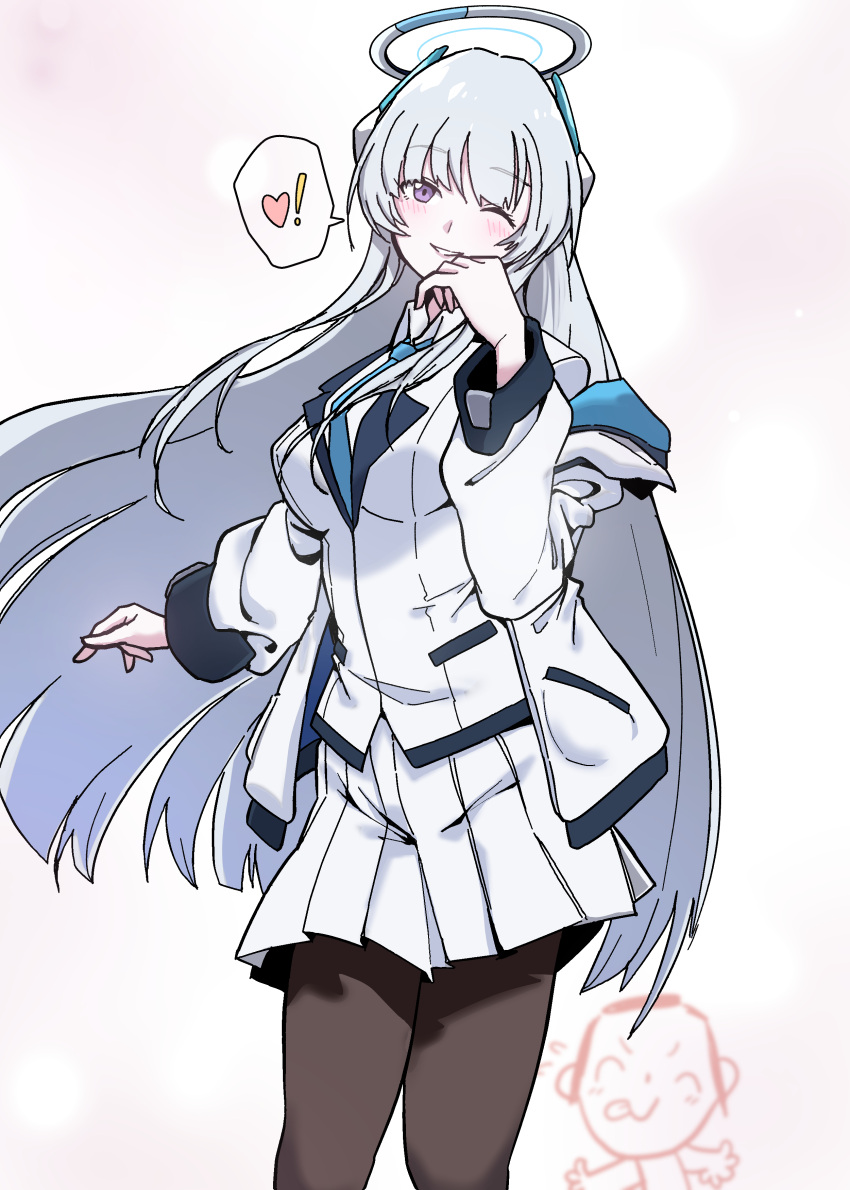 1boy, 1girl, absurdres, black_pantyhose, blue_archive, blue_necktie, doodle_sensei_(blue_archive), halo