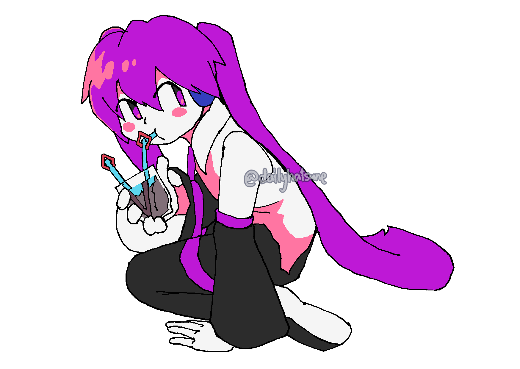 1girl, alternate_color, artist_name, black_footwear, black_sleeves, blush_stickers, boots, collared_shirt