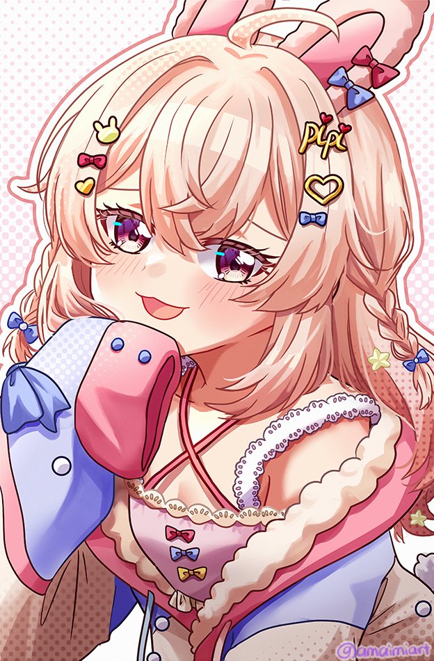 amai-tapioca, animal_ears, blush, braid, hair_ornament, heart, heart_hair_ornament, phase_connect