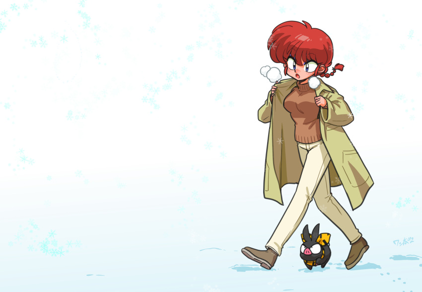 1girl, animal_ears, bandana, blue_eyes, braid, braided_ponytail, breasts, brown_coat
