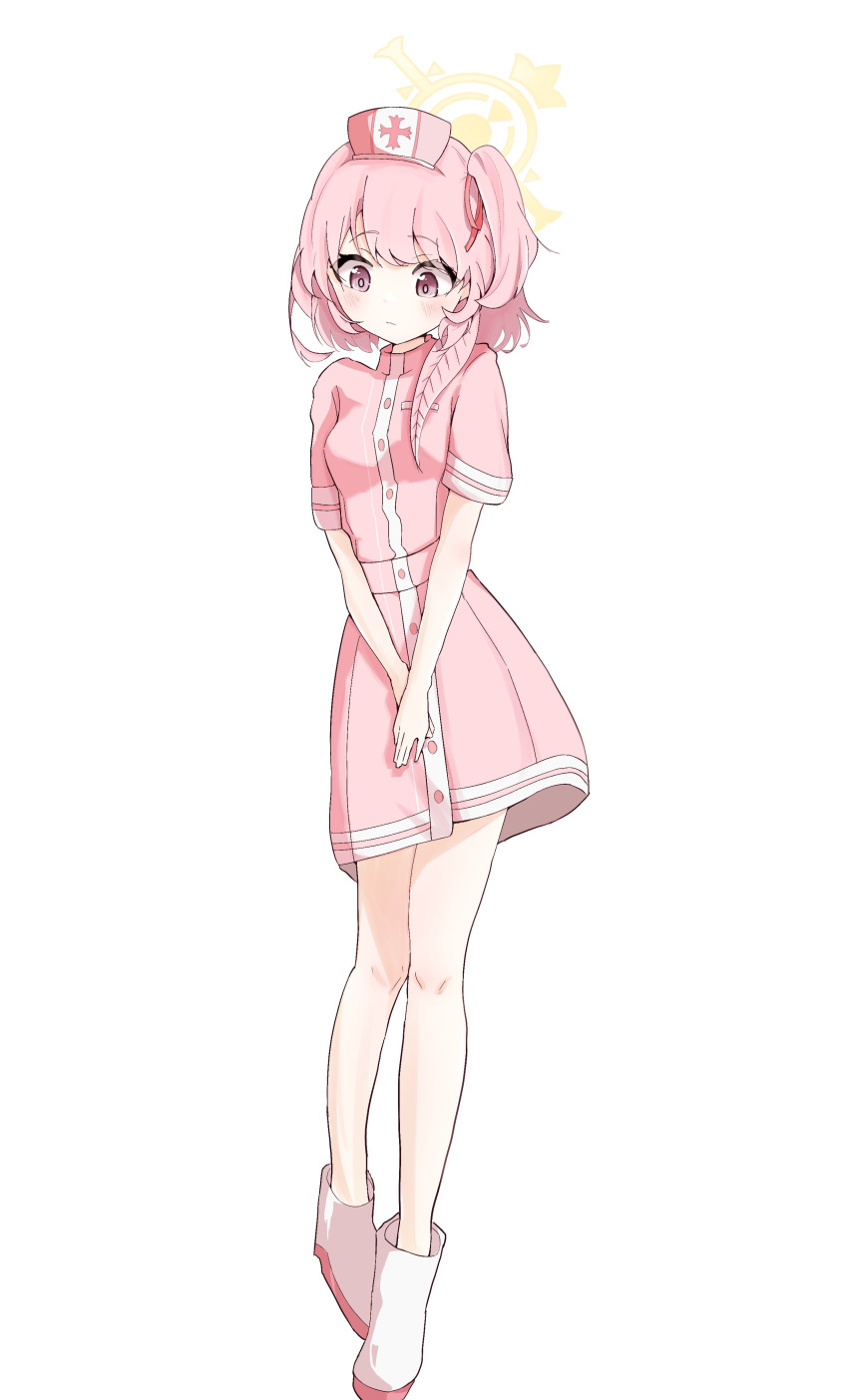 1girl, absurdres, blue_archive, blush, boots, breasts, buttons, closed_mouth