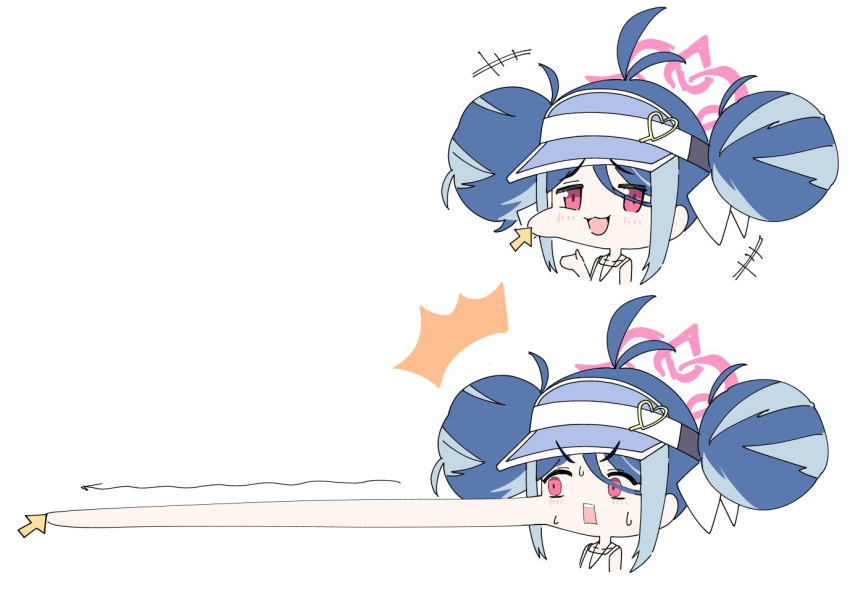 1girl, ^^^, antenna_hair, bare_arms, bare_shoulders, blue_archive, blue_hair, blush