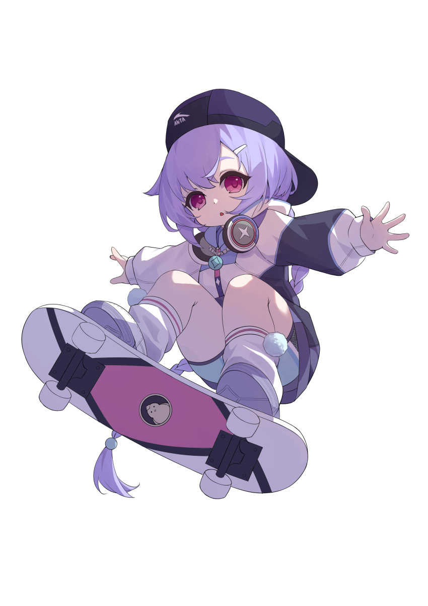 1girl, absurdres, alternate_costume, aqua_shorts, black_hat, braid, from_below, genshin_impact