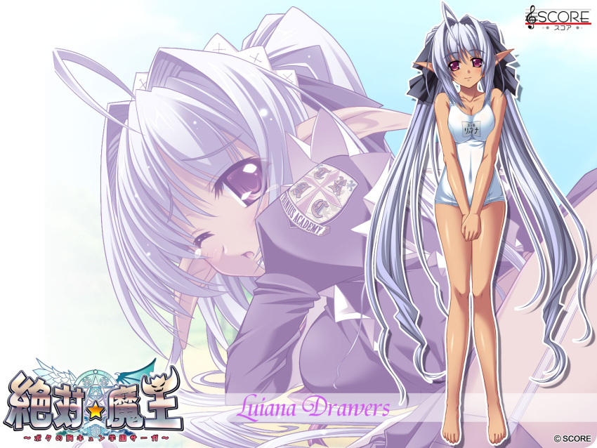 elf, luiana_drawers, school_swimsuit, score, swimsuit, wallpaper, zettai_maou