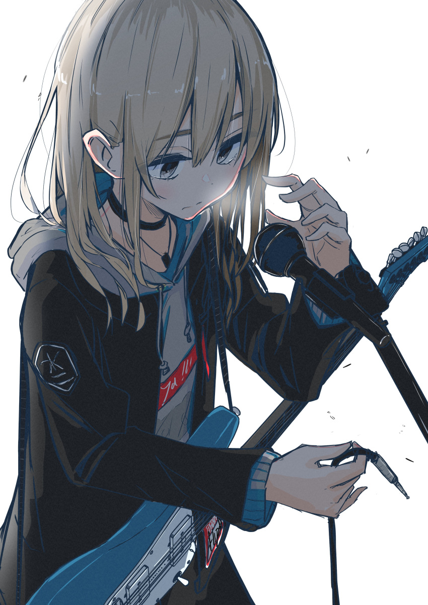1girl, absurdres, aomoringo, black_choker, black_jacket, cable, choker, closed_mouth