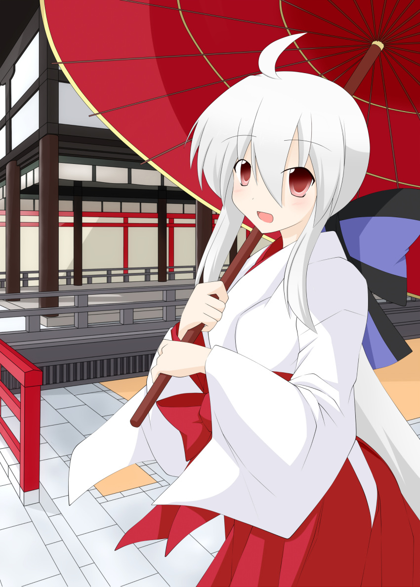 1girl, absurdres, ahoge, architecture, arffim426, bow, east_asian_architecture, hair_bow