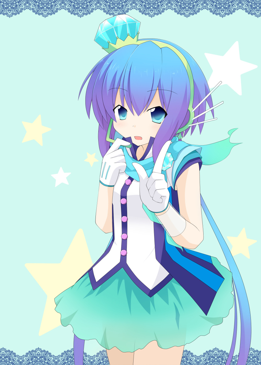 1girl, absurdres, aoki_lapis, arffim426, blue_eyes, blue_hair, border, cowboy_shot