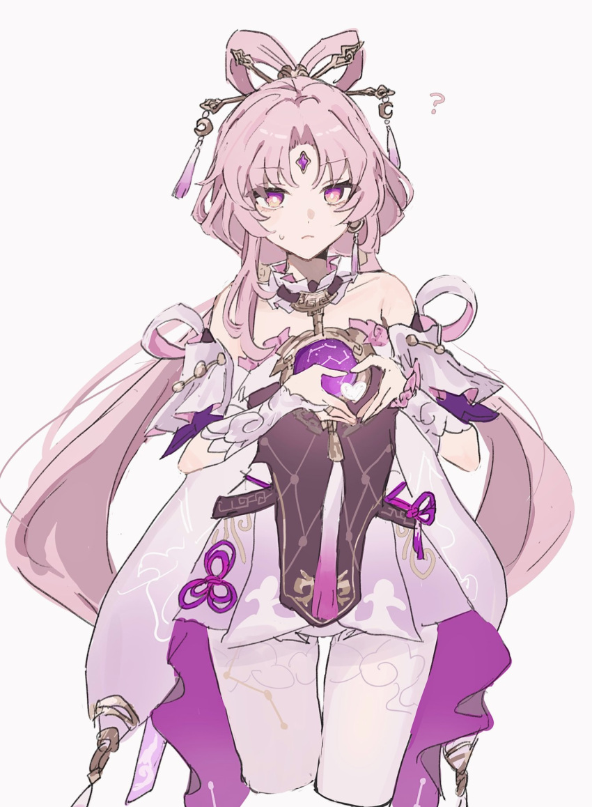 1girl, ?, closed_mouth, cloud_print, constellation_print, cowboy_shot, detached_sleeves, dress
