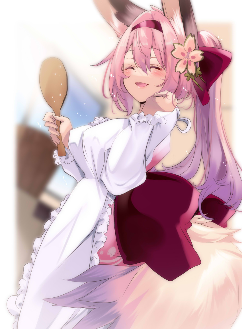 1girl, absurdres, alternate_costume, animal_ears, apron, azur_lane, blurry, blurry_background